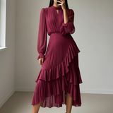 Elegantna midi plisirana haljina s volanima