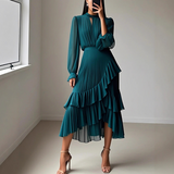 Elegantna midi plisirana haljina s volanima